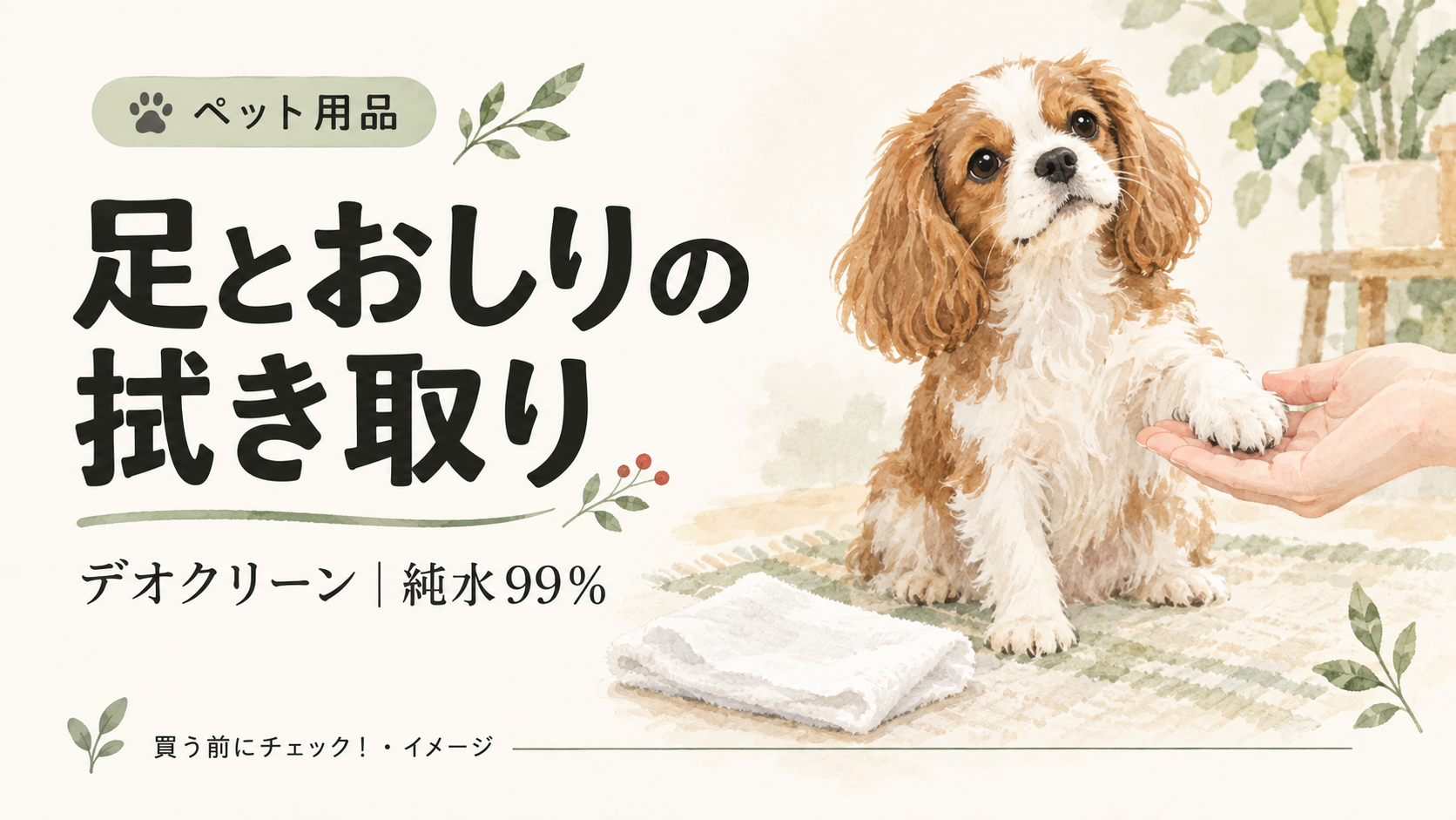 デオクリーン 純水99％ウェットティッシュの選び方を表すイメージイラスト。実際の商品写真ではありません。