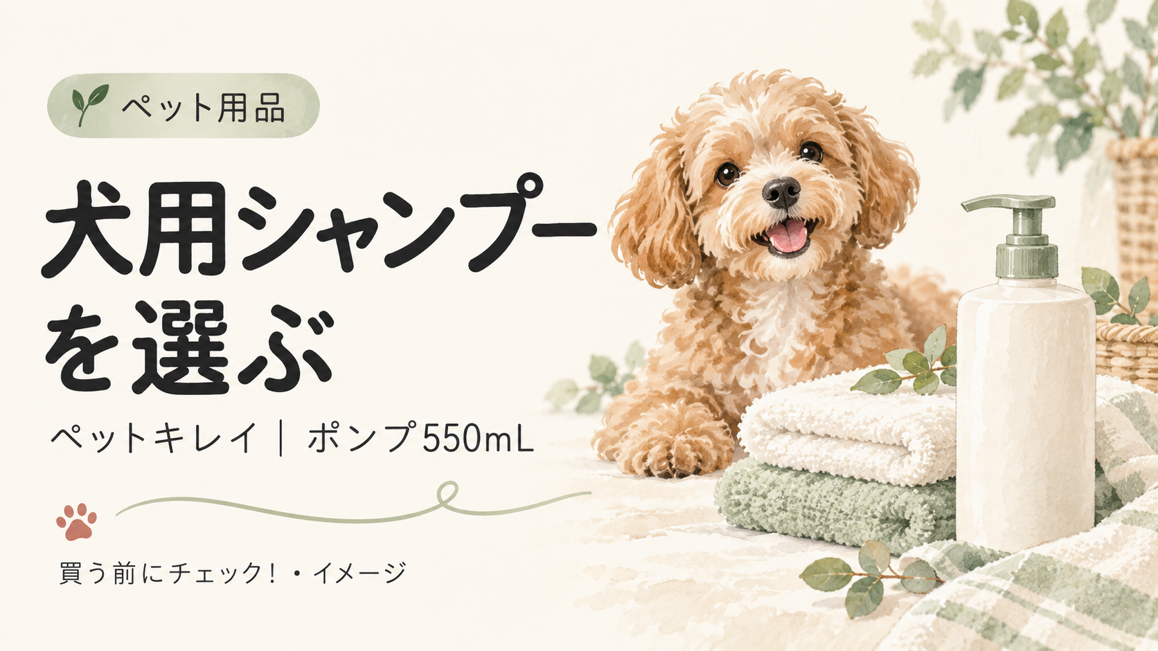 ライオン ペットキレイ 毎日でも洗えるリンスインシャンプーの選び方を表すイメージイラスト。実際の商品写真ではありません。